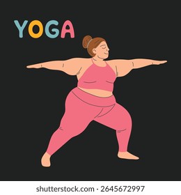 Vector illustration of a plus size girl doing yoga. Body positive concept. Body And Its Capabilities. Cartoon People Vector Illustration