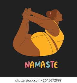 Ilustração vetorial de uma menina de tamanho plus fazendo ioga. Conceito de corpo positivo. E As Suas Capacidades. Ilustração do vetor de pessoas do desenho animado
