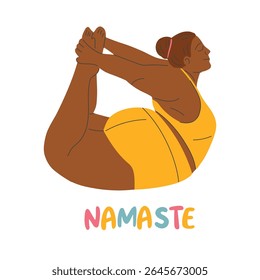 Ilustração vetorial de uma menina de tamanho plus fazendo ioga. Conceito de corpo positivo. E As Suas Capacidades. Ilustração do vetor de pessoas do desenho animado