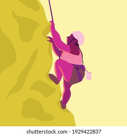 Vector Illustration Of A Plus Sized Woman Rock Climbing With Gear