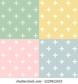 Vector illustration of plus symbols seamless pattern background in four different colors