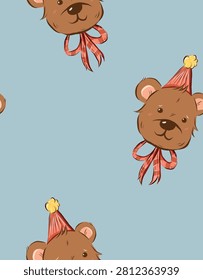 Vector illustration of a plush teddy bear with a bow around its neck.	