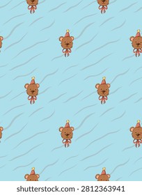 Vector illustration of a plush teddy bear with a bow around its neck.	