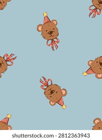 Vector illustration of a plush teddy bear with a bow around its neck.	