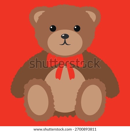 Vector illustration of a plush teddy bear with a bow around its neck.