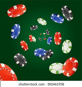 Vector illustration Pocker Chips Rain Winner Concept isolated on dark green. Gambling for your designs