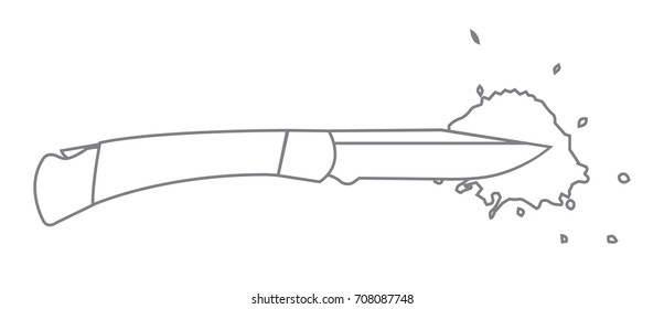 Vector illustration of pocket knife in contours with blood isolated on the white background
