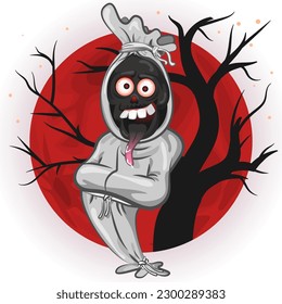 Vector Illustration of Pocong Indonesian Javanese Ghost. Lost soul.