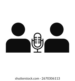 Ilustración vectorial de la silueta del icono de la entrevista del podcast aislada en el fondo blanco	