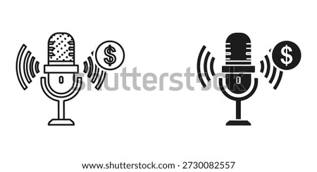 Vector illustration of a podcast microphone with a dollar sign icon, representing financial or monetary themes in podcasting.