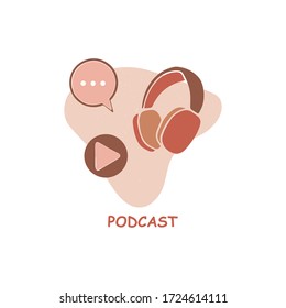 Vector illustration for podcasting banners and templates. Equipment collection for blogging, webinar, podcasting and broadcasting, online radio. headphones