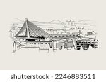 Vector illustration of Podgorica, Montenegro surrounding landscape