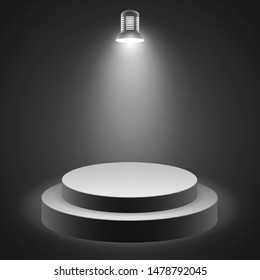 Vector illustration of podium illuminated by spotlights.