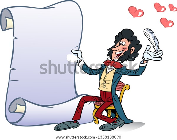 In vector illustration, the\
poet writes love poems. The illustration can be used for postcards\
on Valentine\'s Day, invitations, there is a place for a text\
block.