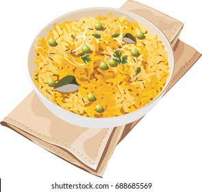 Vector Illustration of Poha Also Know as Pohe OR Aalu pohey made up of Beaten Rice or Flattened Rice
