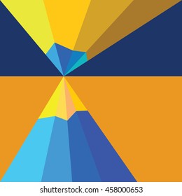 Vector illustration of pointed blue and yellow figure on blue and yellow background. Pencil rods.