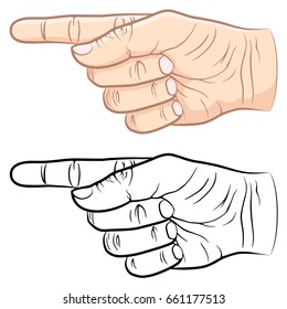 Vector illustration of a pointing finger, both in color and black and white.