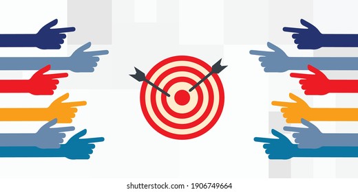 vector illustration of pointing fingers and target for arrows for goals settings and result oriented practices  