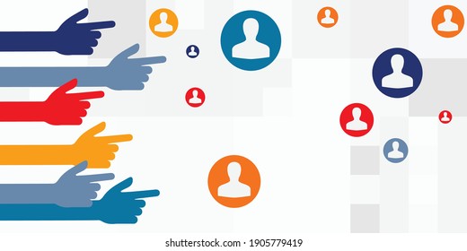 Vector Illustration Of Pointing Fingers And User Profile Pictures For Unwanted Attention Visual 