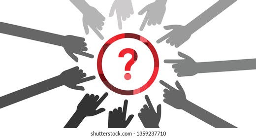 vector illustration of pointing hand sign and question mark for questioning and problem solving issues