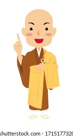 Vector illustration of pointing Japanese Buddhist monk in formal dress. Buddha. Spiritual. Buddhism.