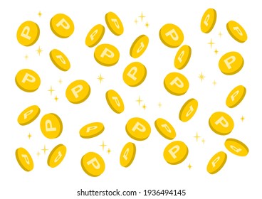Vector Illustration Of Points Coin. Falling Coins.