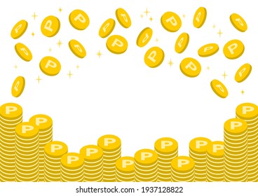 Vector illustration of points coin. Stacked coins and falling coins.