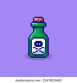 Vector Illustration of Poison Bottle with Pixel Art Design, perfect for game assets themed designs