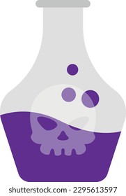 Vector illustration of a poison potion. Toxic concoction. Sorcery and witchcraft. Mortal poison. Bottle with poison symbol of a skull.