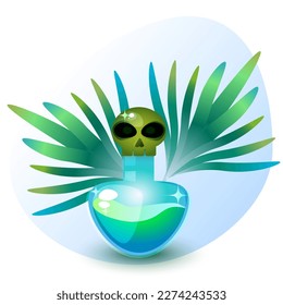 Vector illustration of poisonous neon potion for games. Potion bottle icon. Witchcraft and Potions. For Halloween.