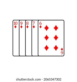 Vector illustration  poker card symbols straight combination. Straight diamond cards. Isolated on a blank, editable and changeable background.