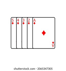 Vector illustration  poker card symbols straight combination. Straight diamond cards. Isolated on a blank, editable and changeable background.