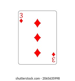 Vector illustration  poker card symbols. Card number 3 diamond. Isolated on a blank, editable and changeable background.