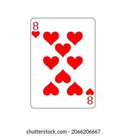 Vector illustration  poker card symbols. Card number eight Hearts. Isolated on a blank, editable and changeable background.