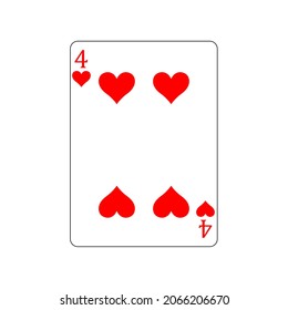 Vector illustration  poker card symbols. Card number four Hearts. Isolated on a blank, editable and changeable background.