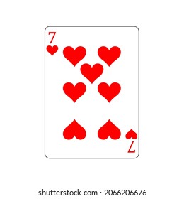 Vector illustration  poker card symbols. Card number seven Hearts. Isolated on a blank, editable and changeable background.