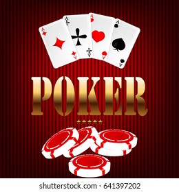 Vector illustration for poker or casino with cards and chips for the game.