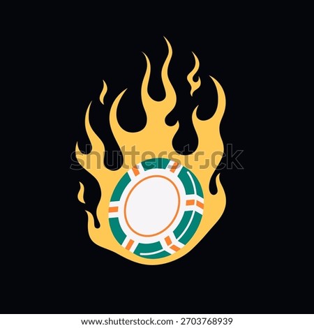 Vector illustration of a poker chip on fire. Dynamic and energetic design, perfect for casino, poker, and gambling projects.