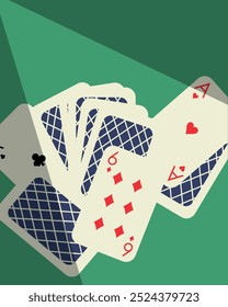 Vektorgrafik. Poker, Las Vegas, Pokertisch, Karten. Modernes Design. Poster, Postkarte, Umschlag, Banner.