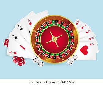 Vector Illustration of Poker play cards and roulette.