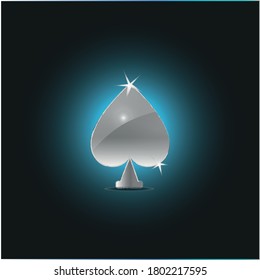 Vector illustration of poker sign (spade) on black background with blue frozen-like gradient
