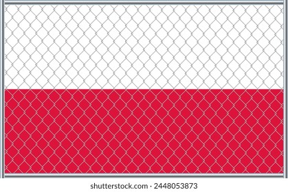 Vector illustration of Poland flag under lattice. The concept of isolationism. No war.
