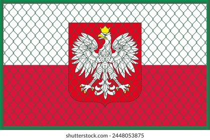 Vector illustration of Poland flag under lattice. The concept of isolationism. No war.
