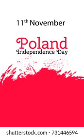 Vector illustration Poland Independence Day, Polish flag in trendy grunge style. 11 November design template for poster, banner, flayer, greeting,invitation card.Independence day card. National day