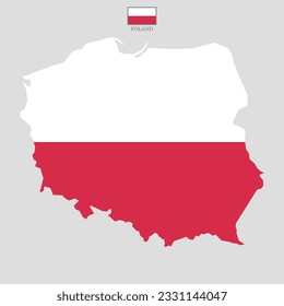 Vector illustration of Poland map overlaid with the national flag, highlighting the country's geographic outline combined with its national colors.