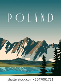 Vector illustration. Poland Tetra mountains. Modern design. Travel poster, banner, cover. Tourism.