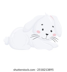 Vector illustration of polar animals. Sitting polar white hare drawn in flat style. Isolated object on a white background. Vector 10 EPS