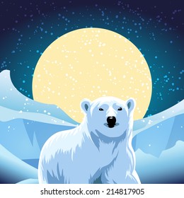 vector illustration of polar bear against ice desert