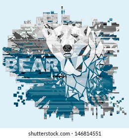 Vector illustration with polar bear. Bright winter background can be used design element, greeting card and wallpaper. 