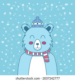 Vector Illustration polar bear celebrating christmas with a snow background
